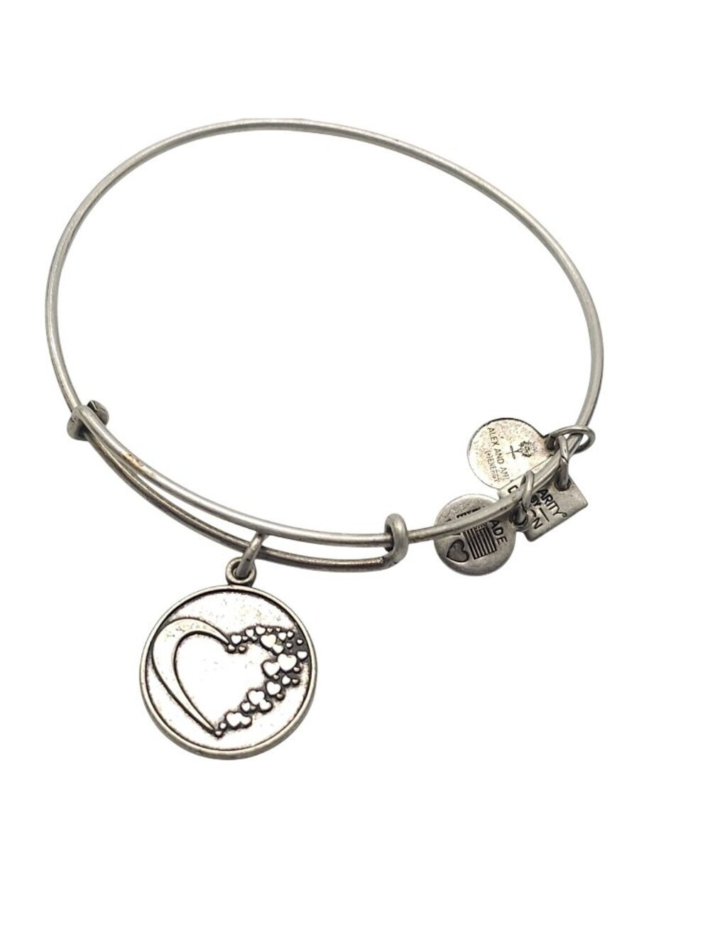 Alex And Ani Whole Heart Charm Silver Tone Bangle Bracelet Made In USA